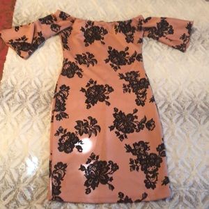 Off the shoulder pink and black flower dress